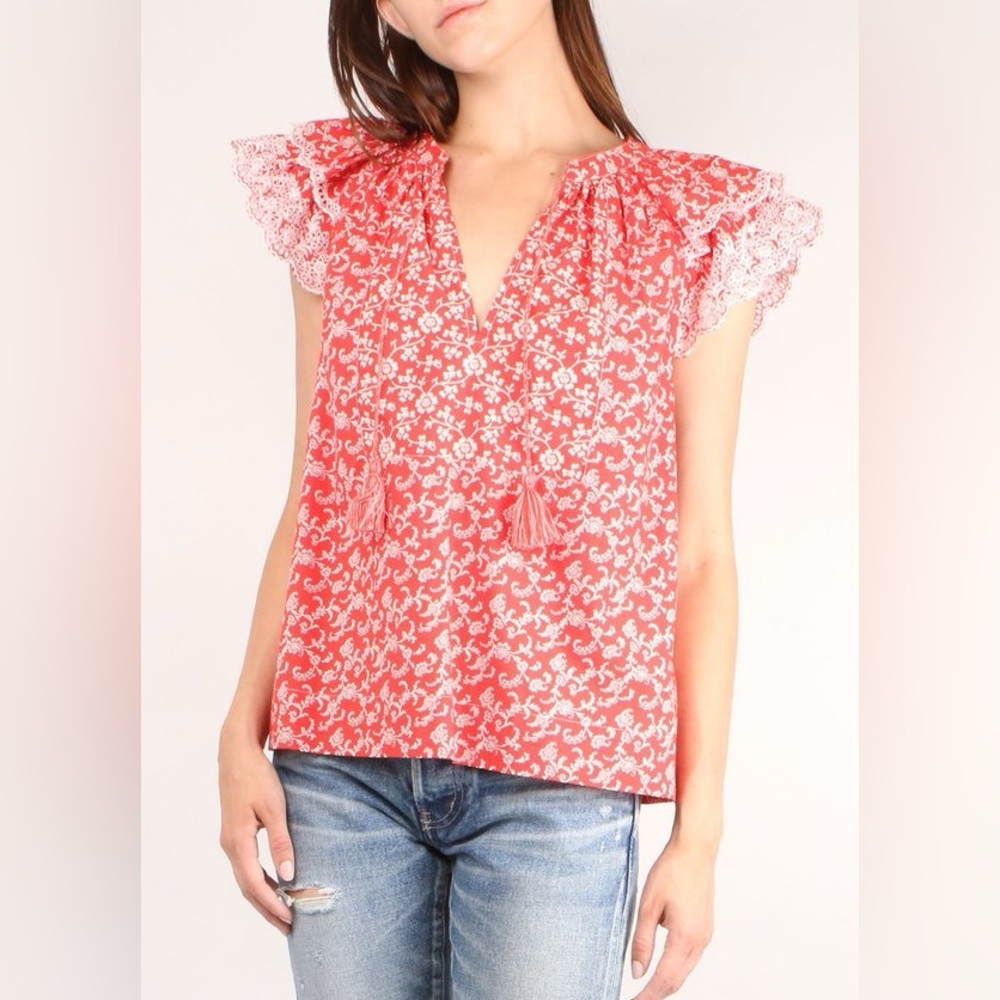 Ulla Johnson Elm Top, Poppy Red Floral, size 0